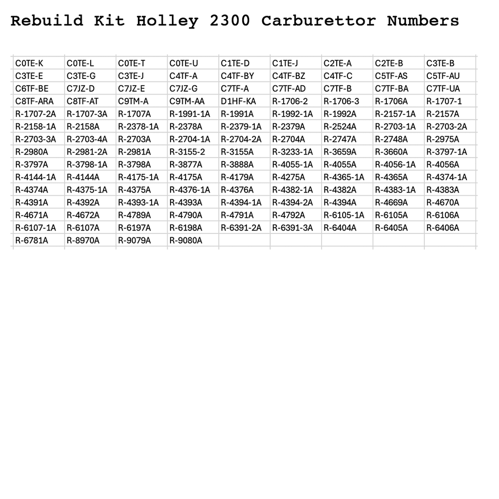 Rebuild Kit Holley 2300 320-350 CFM Carburettor and 2305 [KH2]