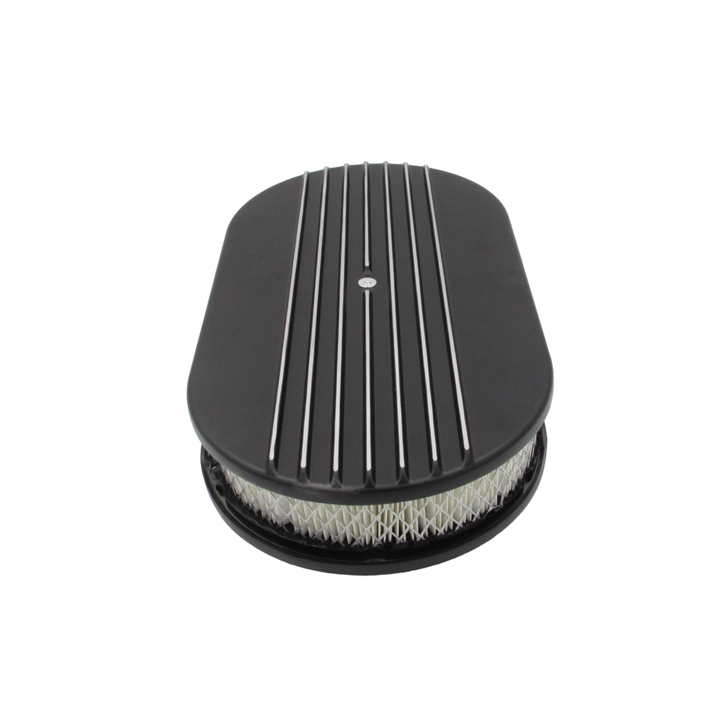 Cast Alloy 15" x 2" Half-Finned Oval Air Filter Black 5-1/8" Neck suits Holley Rochester Quadrajet Edelbrock