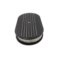 Load image into Gallery viewer, Cast Alloy 15" x 2" Half-Finned Oval Air Filter Black 5-1/8" Neck suits Holley Rochester Quadrajet Edelbrock