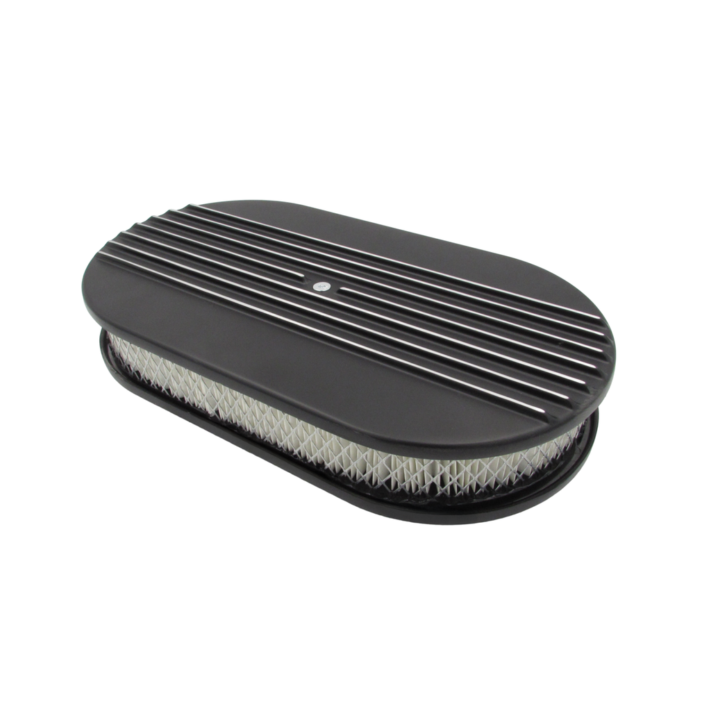 Cast Alloy 15" x 2" Half-Finned Oval Air Filter Black 5-1/8" Neck suits Holley Rochester Quadrajet Edelbrock