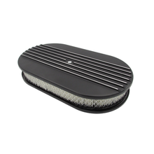 Load image into Gallery viewer, Cast Alloy 15" x 2" Half-Finned Oval Air Filter Black 5-1/8" Neck suits Holley Rochester Quadrajet Edelbrock