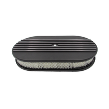 Load image into Gallery viewer, Cast Alloy 15" x 2" Half-Finned Oval Air Filter Black 5-1/8" Neck suits Holley Rochester Quadrajet Edelbrock