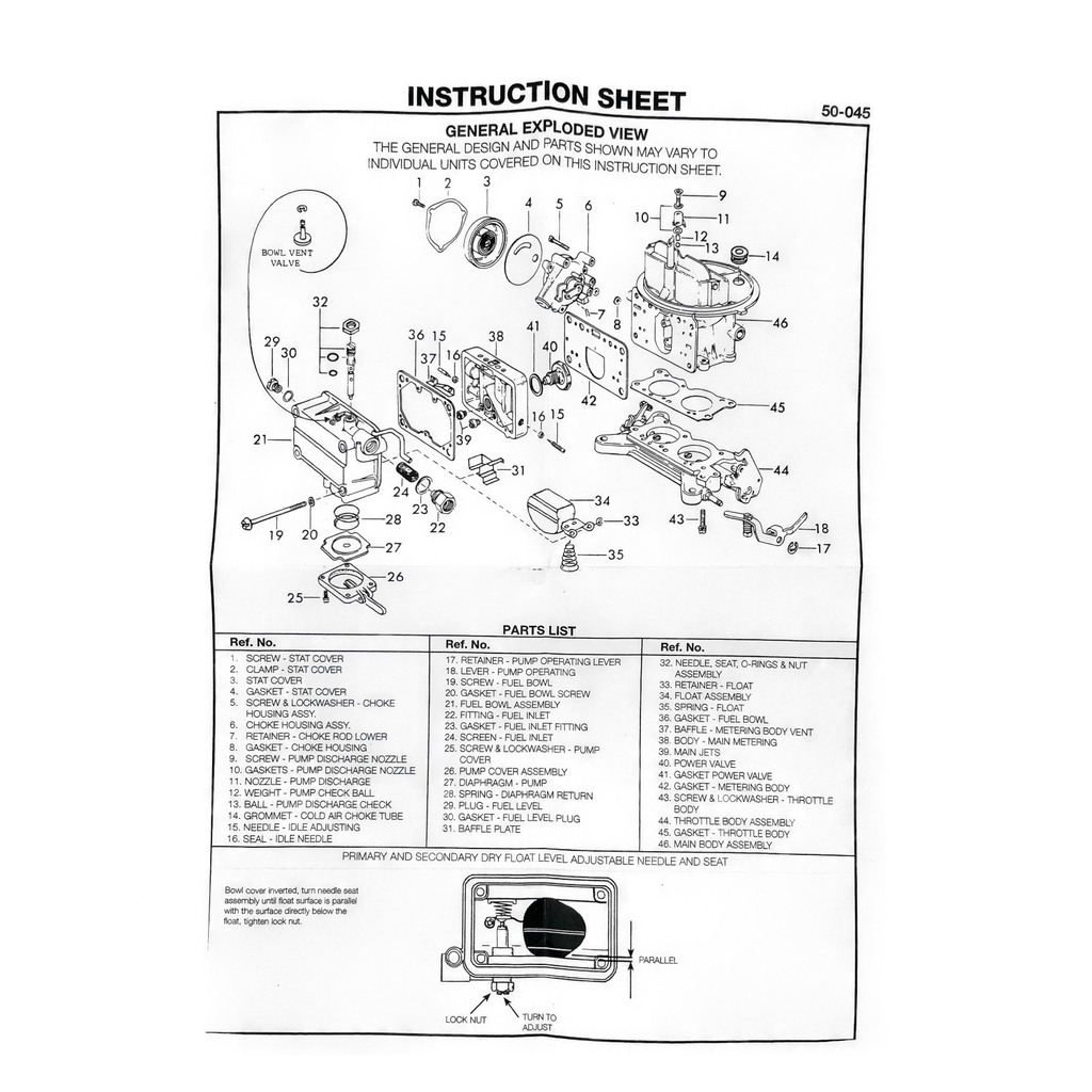 Rebuild Kit - Holley 2BBL 500 CFM Suits List 4412 HY359 [KH5]