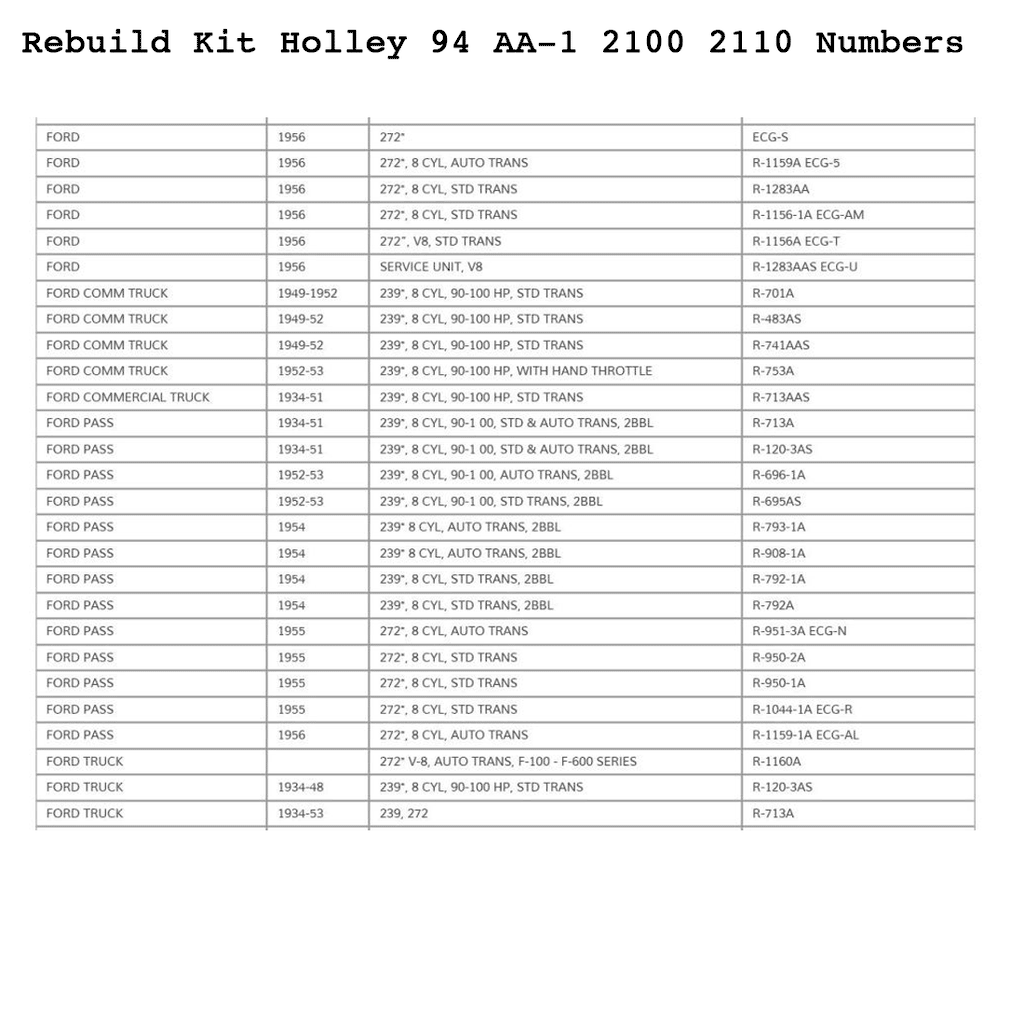 Rebuild Kit + Float Holley 94 2100 2110 Carburettors AA-1 Ford V8 International Mercury [KH1X]