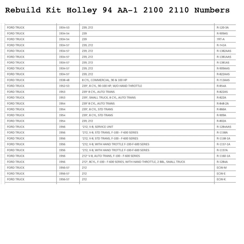 Rebuild Kit + Float Holley 94 2100 2110 Carburettors AA-1 Ford V8 International Mercury [KH1X]