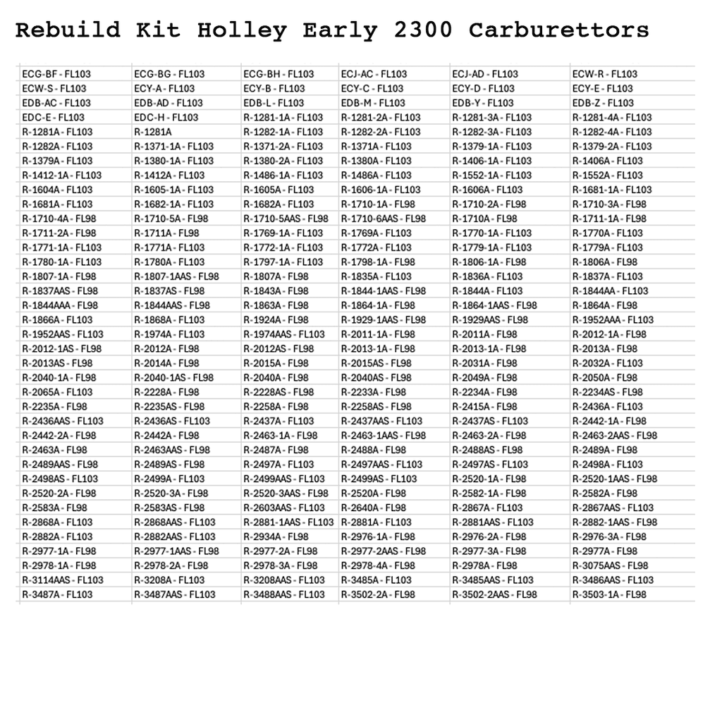 Rebuild Kit Holley 2300 Carburettor Y Block Ford V8 1957-59 [KH272]