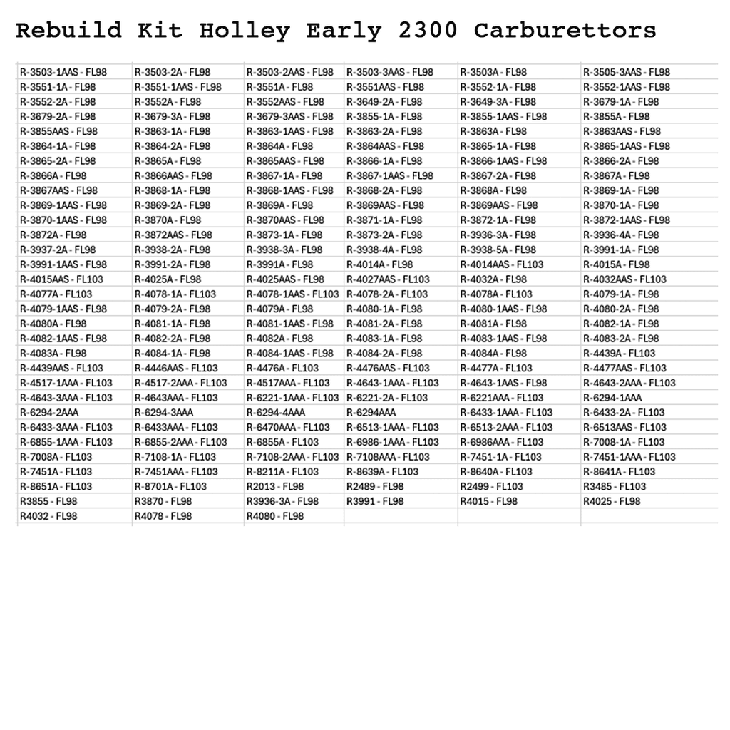 Rebuild Kit Holley 2300 Carburettor Y Block Ford V8 1957-59 [KH272]